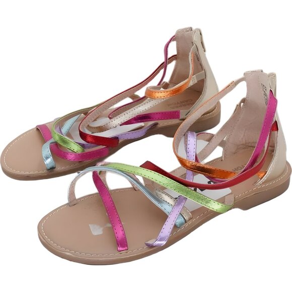 Girls Rainbow Gladiator Sandals Faux Leather Strappy - Size 4 - Picture 2 of 6